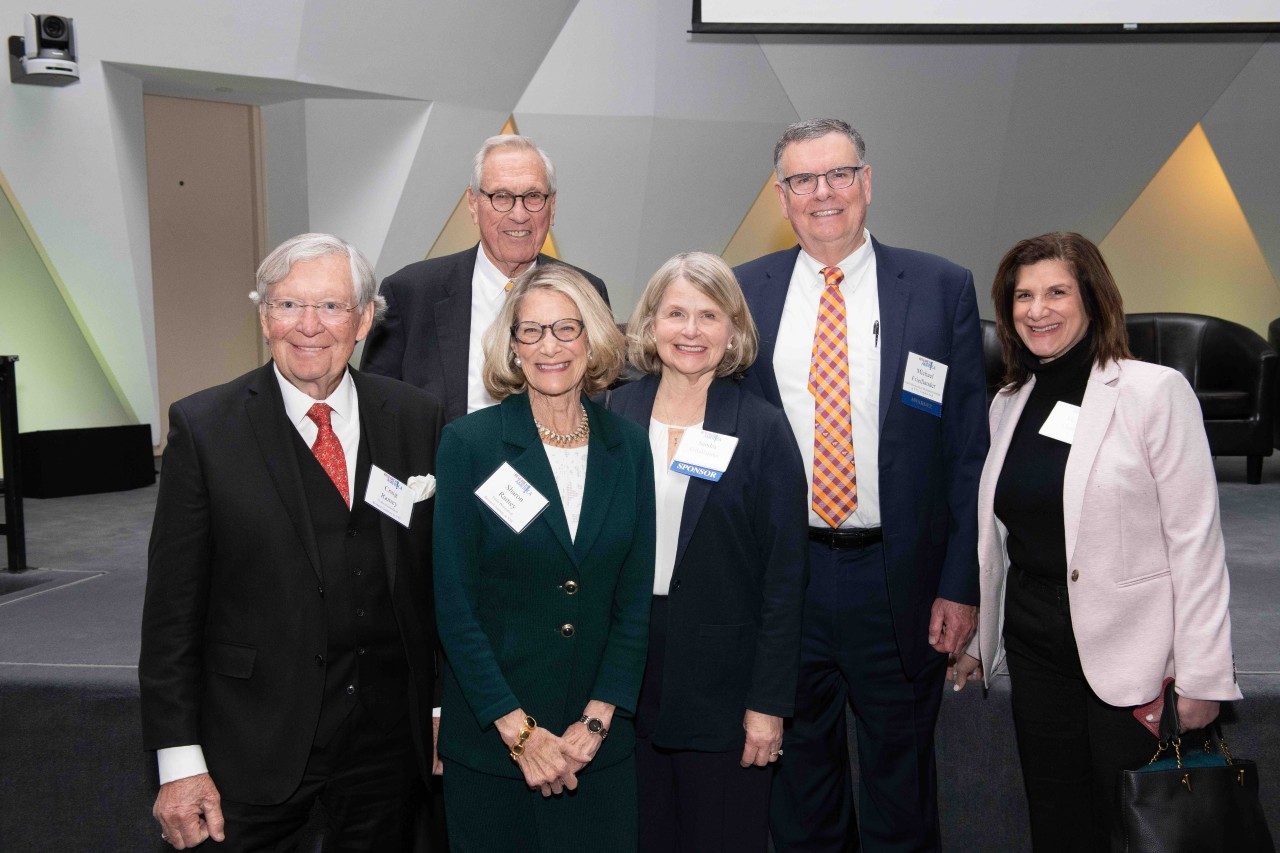 Fralin Biomedical Research Institute at VTC distinguished professors Craig Ramey and Sharon Landesman Ramey (from left) with Sandra Friedlander and research institute advisory board member Maria Clark stand with (second row) Heywood Fralin and Michael Friedlander. Photo courtesy Research!America.