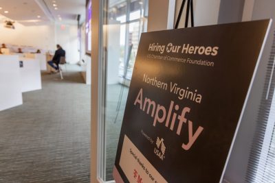 Northern Virginia Amplify event sign in blue