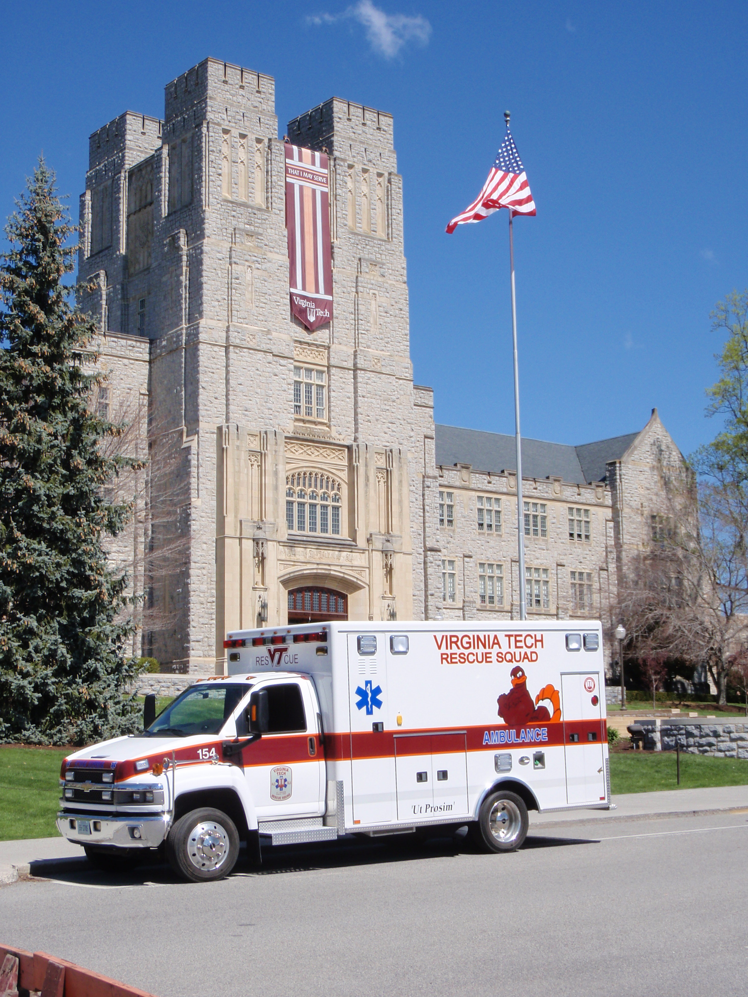 A Virginia Tech Rescue Squad ambulance