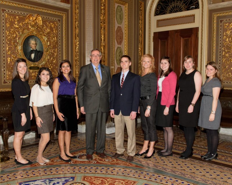 Eight Virginia Tech students with U. S. Senate Historian Don Ritchie