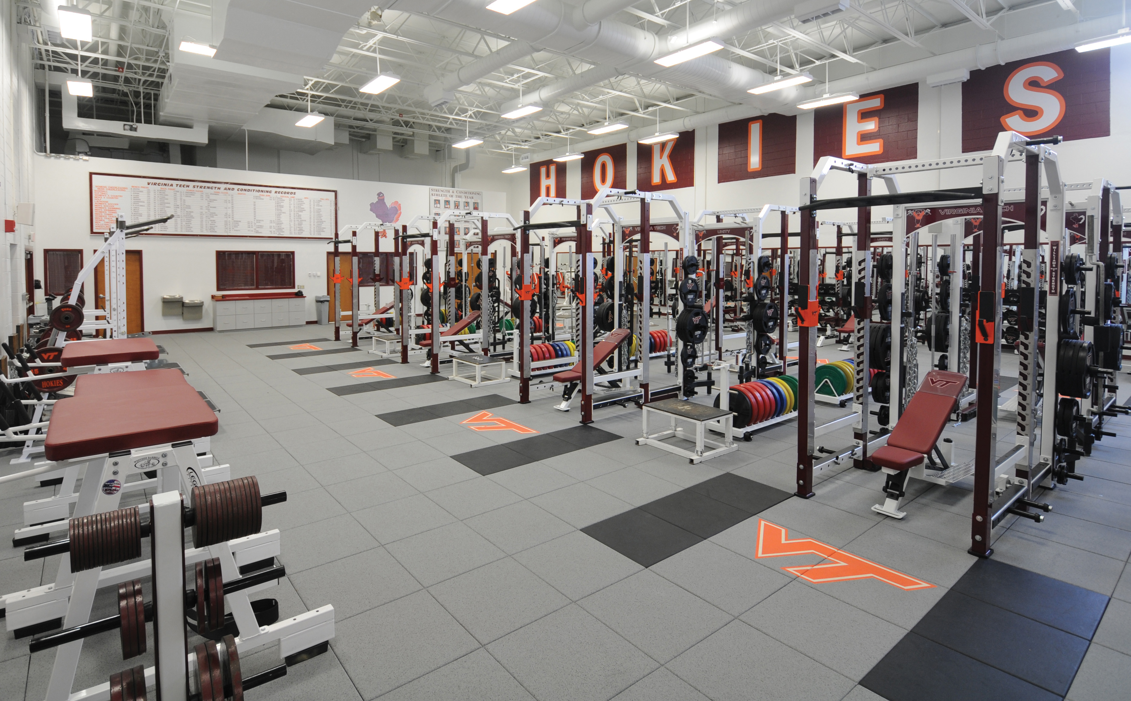 A photo of the renovated strength and conditioning room that is part of the W.A. and Mae Street Olympic Sports Complex, located in Cassell Coliseum.