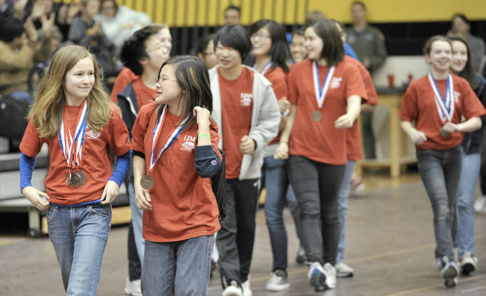 Students from the 2012 Virginia Science Olympiad celebrate their victories after the award ceremony.