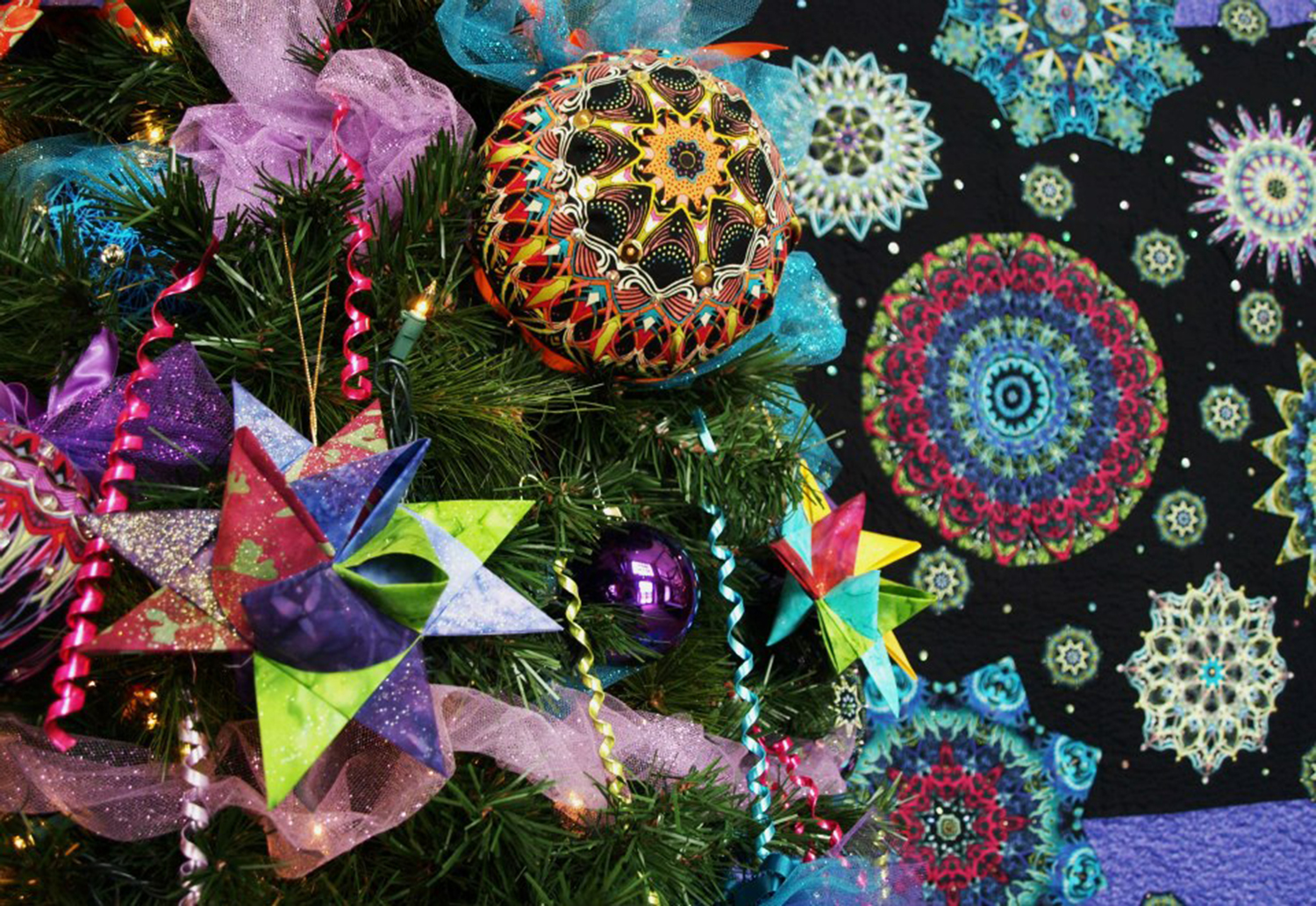 Ornaments adorning a holiday tree