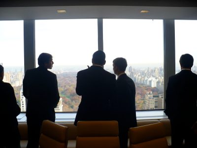 BASIS students take in the view of Central Park from the conference room of Alliance Bernstein during their visit to the firm. 