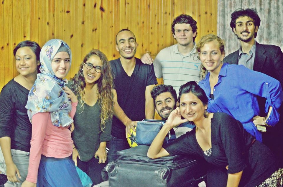 Anusha Rizvi (third from left) practices Arabic with fellow students and new friends in Aman, Jordan. 