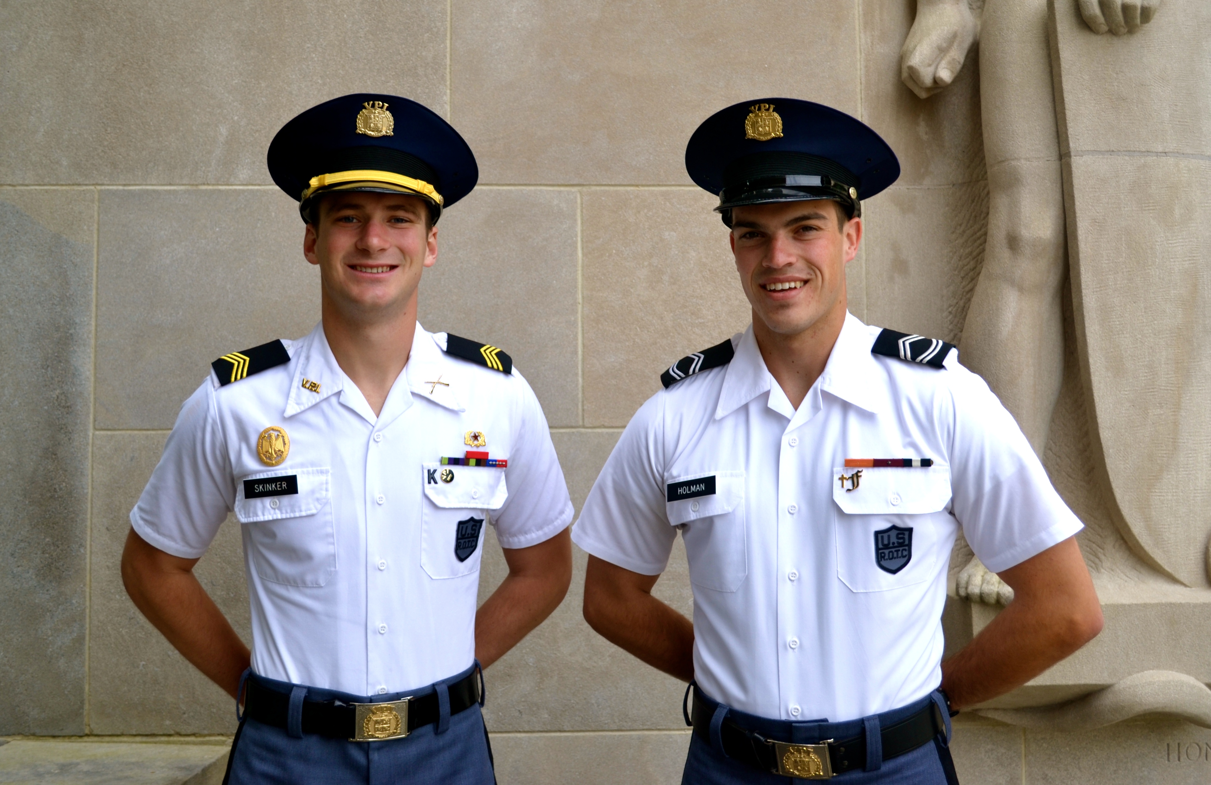 From left to right are Cadets Robert Skinker and Joseph Holman at the Pylons.