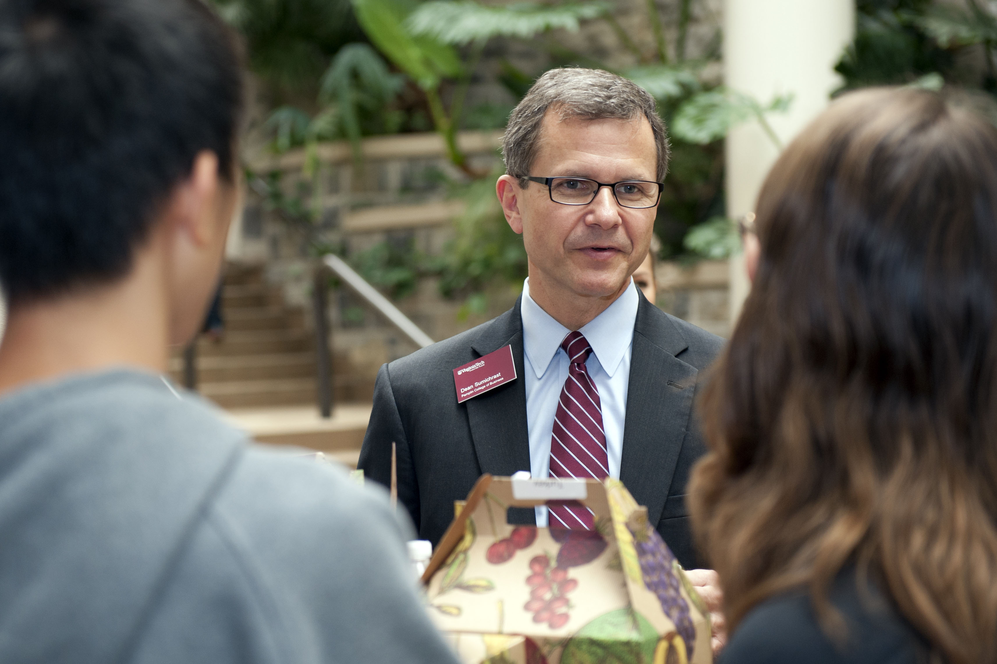 Dean Sumichrast meets students in one of his initiatives to foster a stronger Pamplin community.