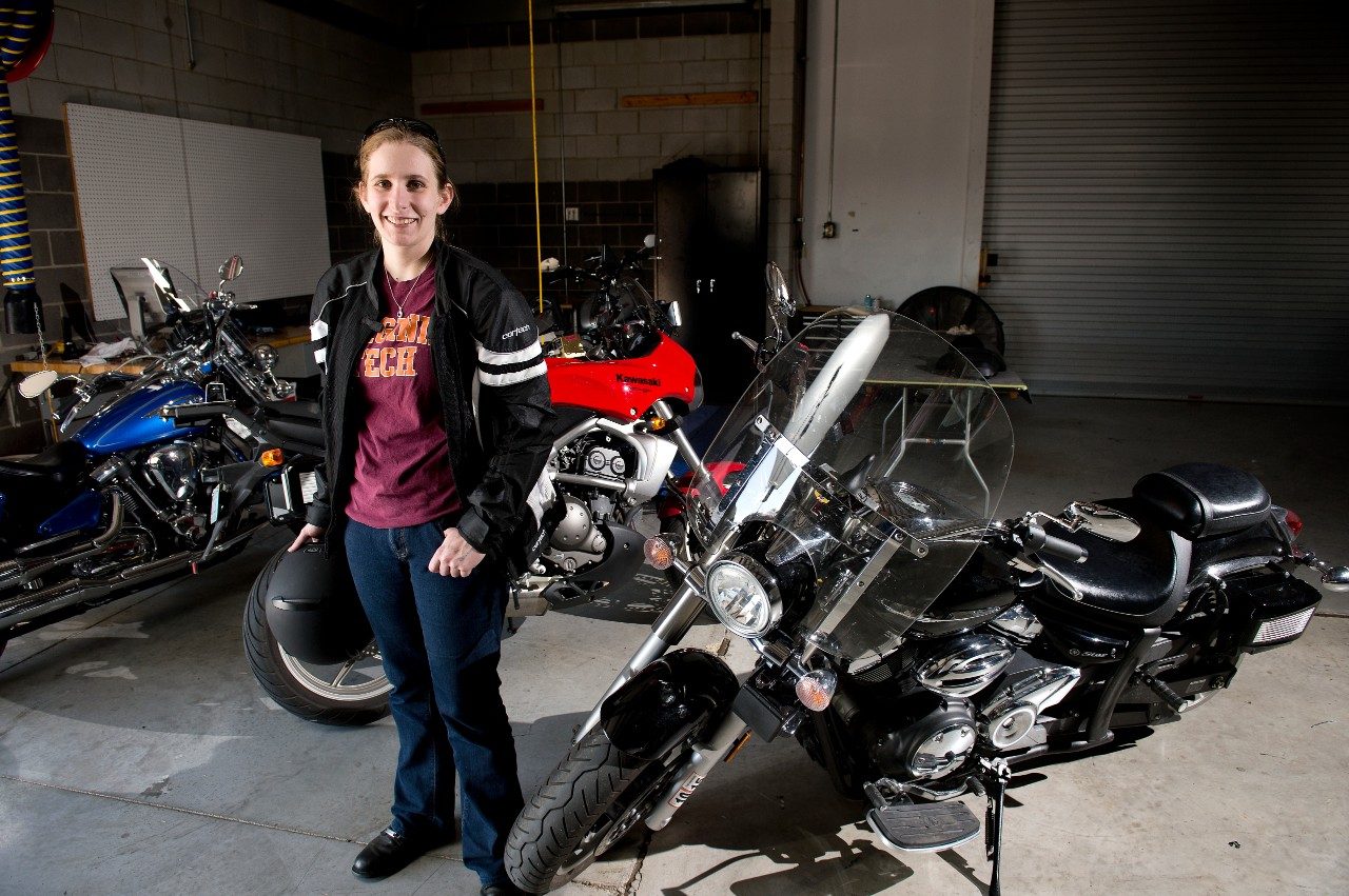 Virginia Tech graduate student Alexandria Noble is exploring ways to make motorcycle riding safer with connected-vehicle technology.