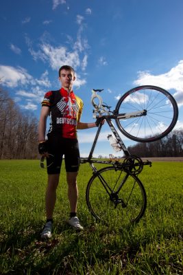 Student with bicycle