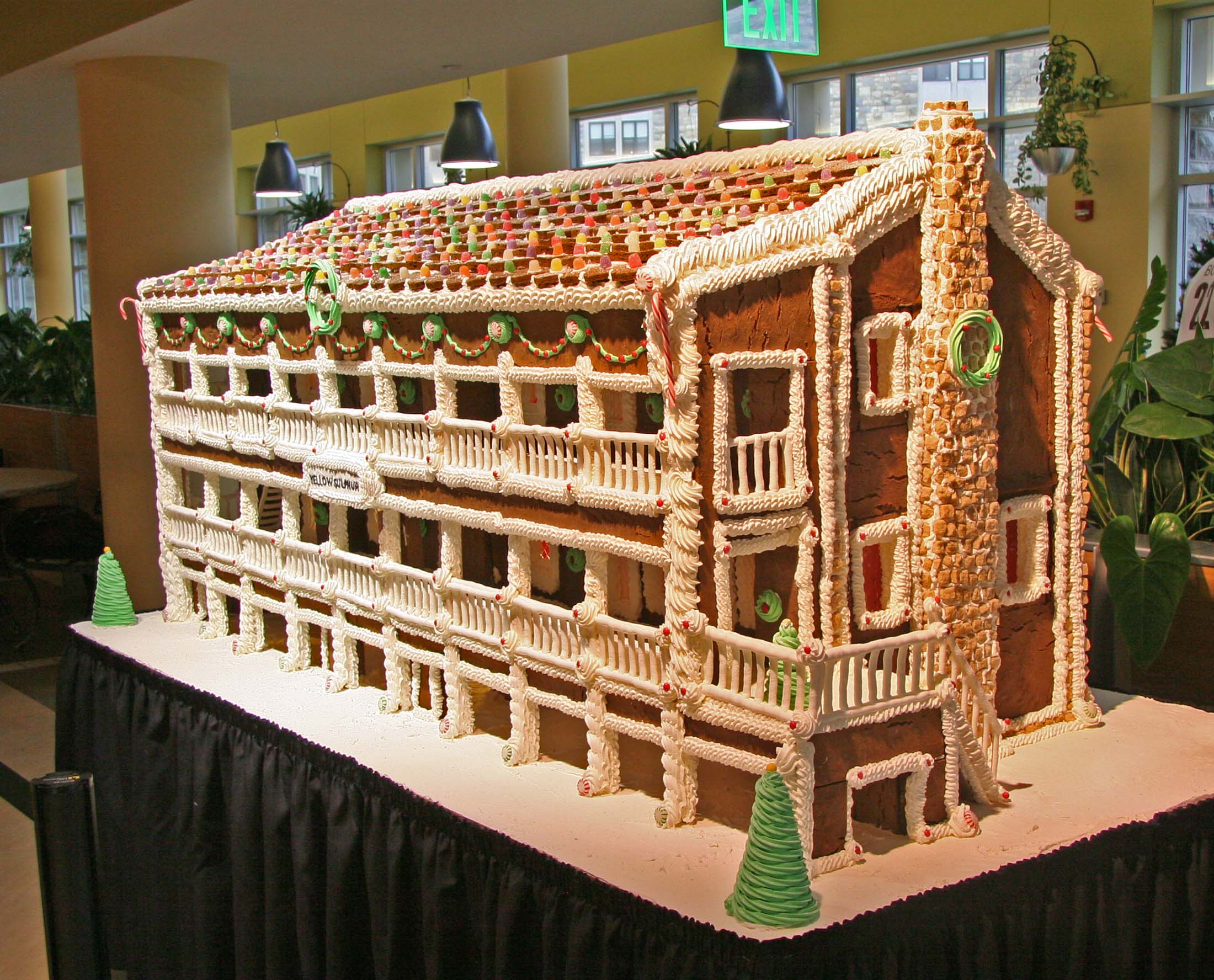 A full image of the front of the gingerbread hotel. It is a near replica of the Yellow Sulphur Springs inn.