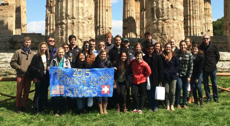 Paul Knox with the 2015 Presidential Global Scholar students at Paestrum, a Greek temple near Naples, Italy