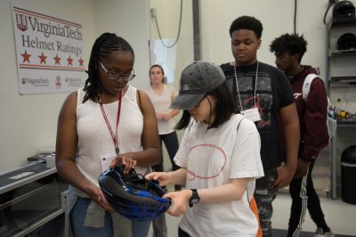 Rising seniors participating in the Black College Institute viewed groundbreaking helmet research.