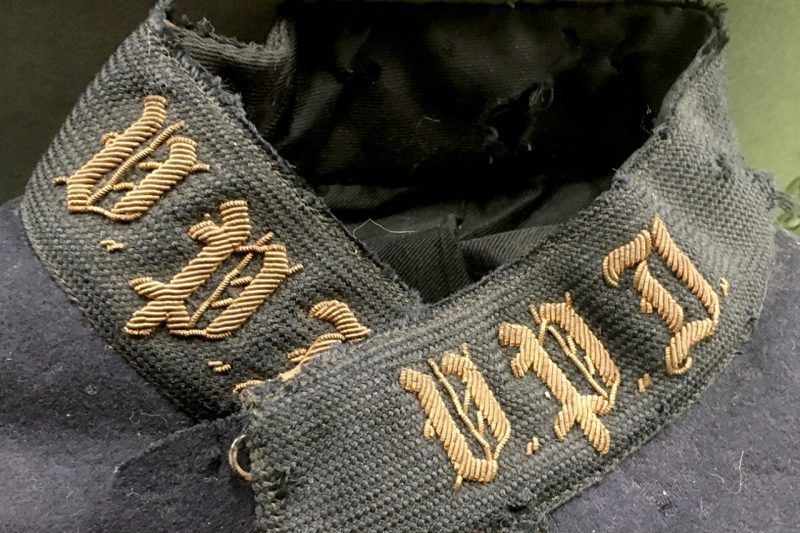 The 1897 uniform carries the letters “VPI” in embroidered script on the collar. 