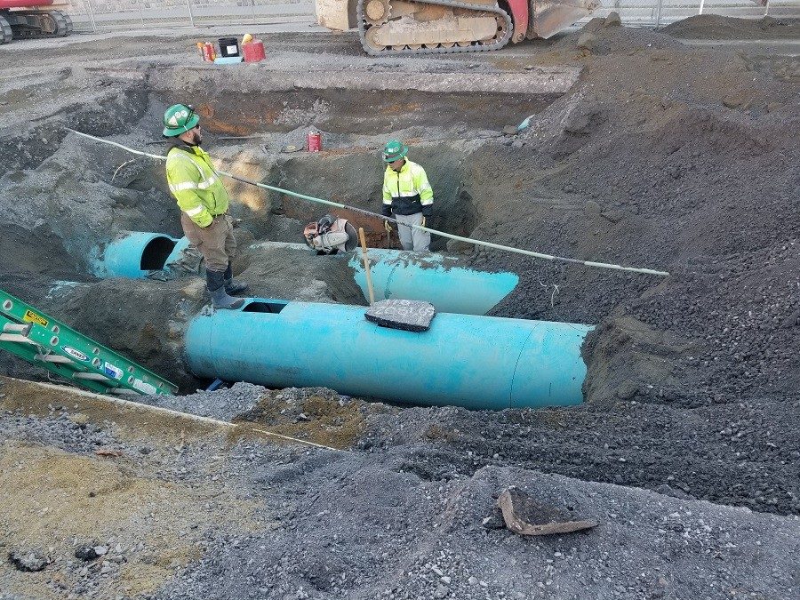 Piping, pictured during installation in December 2018, that will be installed during the project.