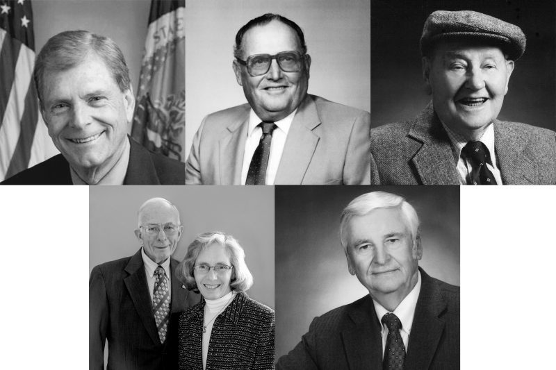 Six individuals who made significant contributions to their industries were inducted in to the Virginia Livestock Hall of Fame this year. Clockwise from top left: J. Burton Eller, Jr.; Floyd W. Lofton; Aaron A. Gunn; Randall S. Updike; and Daniel Myers and Teresa Callender.