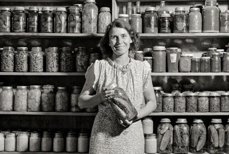 Mrs. H.H. Poland displays her preserved-food pantry in Mesa County, Colorado, in 1939. 