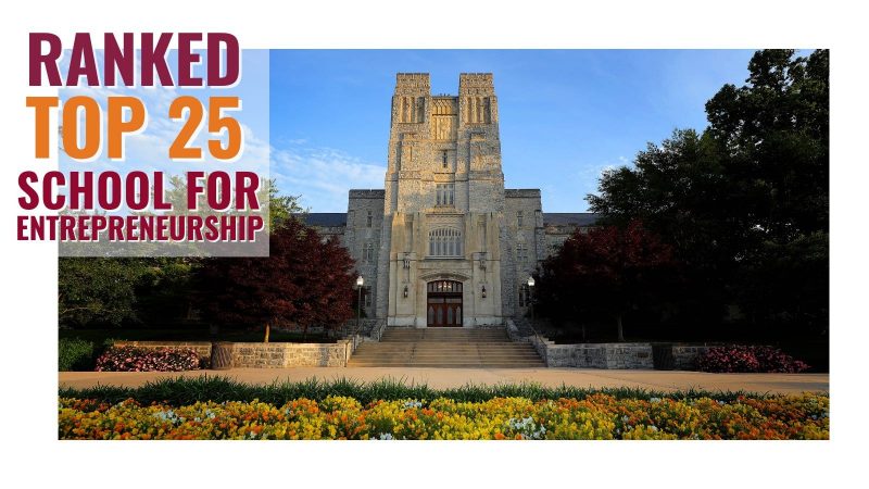 Photo shows Burruss Hall and the headline, "Ranked Top 25 School for Entrepreneurship."