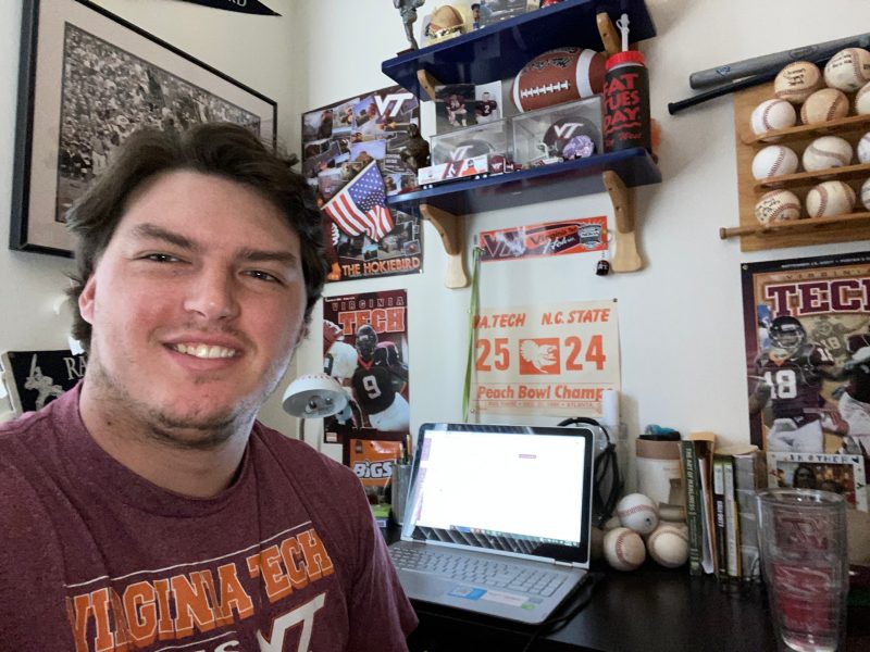 Jacob Edwards, a Virginia Tech senior, is one of the thousands of college students nationwide who has moved home to finish his spring semester classes online because of COVID-19.