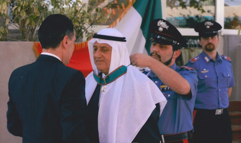 International entrepreneur Suhayl Abdul Mohsin Al Shoaibi (second from left) who earned Virginia Tech degrees in 1961 and 1964, is pictured receiving the Commander of Merit medal from Italy’s president in 2002.