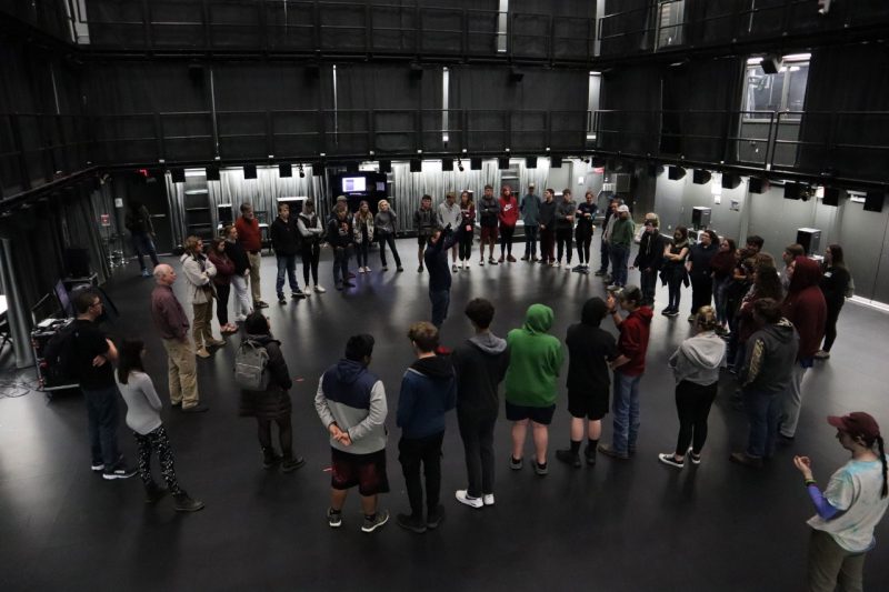 The Virginia Tech research team demonstrates spatial sound and data sonification to regional high school students and teachers in the Virginia Tech Cube.