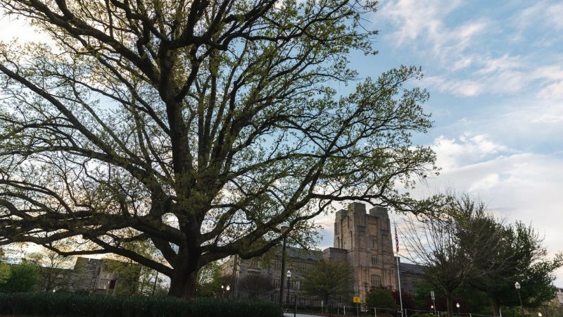 Burruss Hall on a spring day