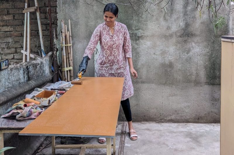 Diksha Pilania working on her project in India