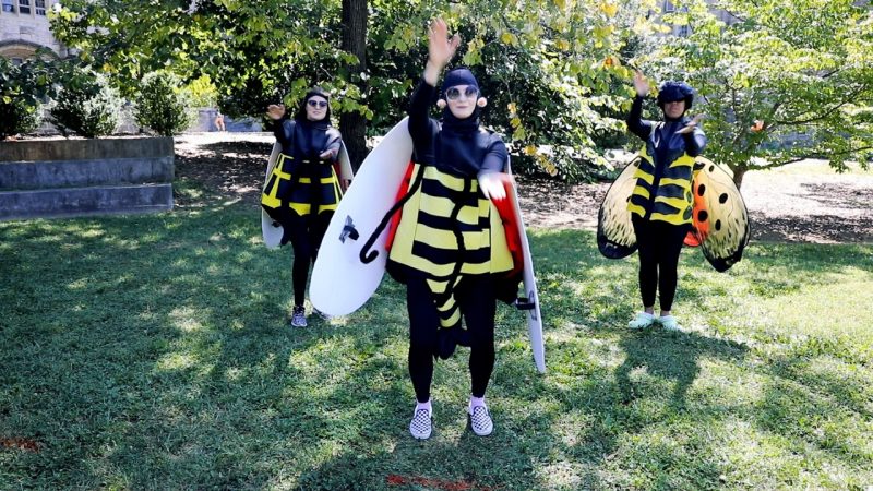 Virginia Tech students created a dance routine to raise awareness of the invasive spotted lanternfly. Photo by Tim Skiles for Virginia Tech.