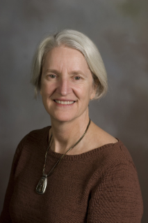 Nancy Bodenhorn, wearing a brown sweater, smiles for a headshot photo in front of a grey background.