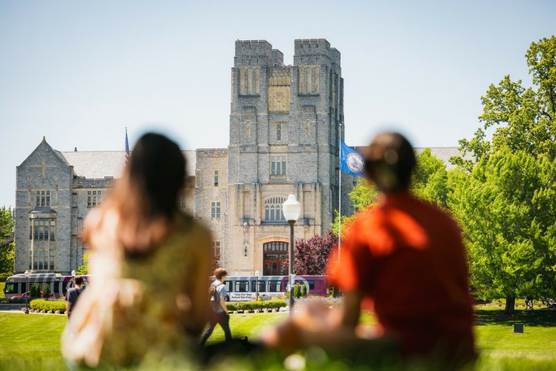 Burruss Hall on the last day of classes in 2024. Photo by Luke Hayes for Virginia Tech