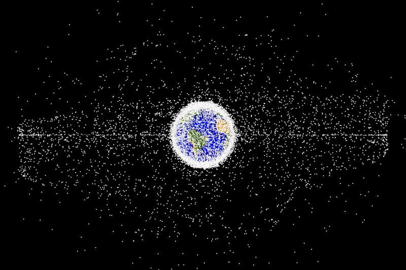 A digital image of the earth and representation of space debris in low-Earth orbit