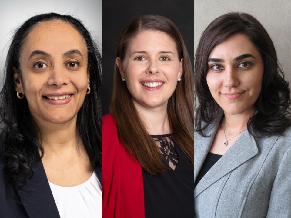 Three women in photo illustration with head shots merged.