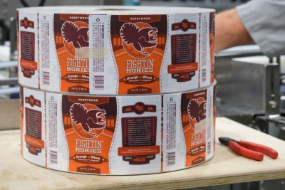 A roll of Fightin' Hokies Orange Wheat can labels