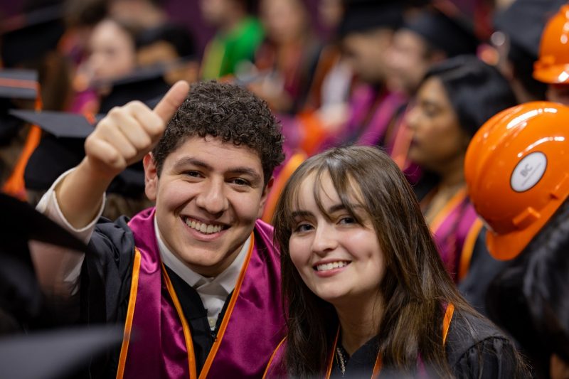 Scenes of graduates and their families at fall commencement.