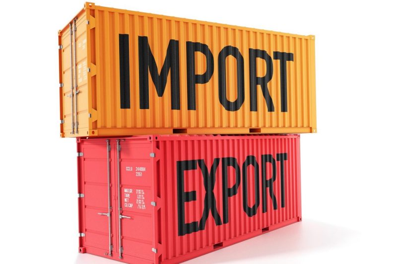 Stock image of import export shipping containers.