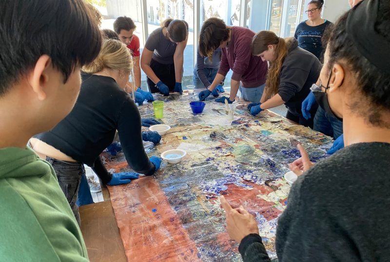 Visual artist Yanira Collado, at right, participated in a two-week residency during the spring 2023 semester, working side-by-side with Virginia Tech students to create several site-specific works to be included in her exhibition, "Zafa/ A Spellworking of Temporal Geometry."