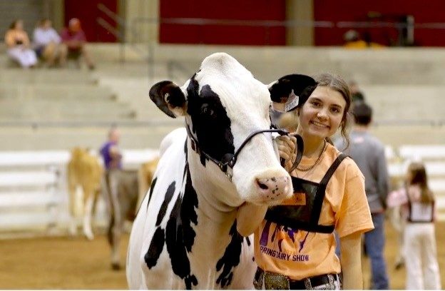 Salem Sifford with a Holstein dairy cow