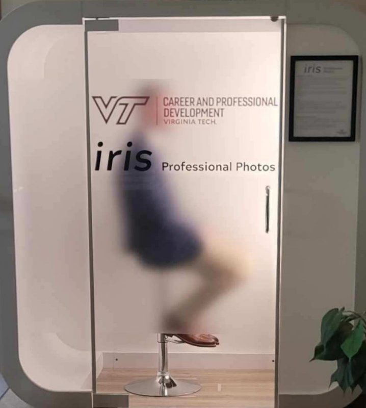 Student using the iris professional photo booth