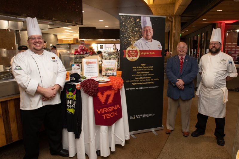 From left to right. Virginia Tech Dining Services, Executive Chef Randall Van Dyke, Associate Director John Barrett, Sous Chef Bryan Roberts 
