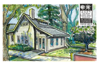 Ink and watercolor sketch of the Wright House