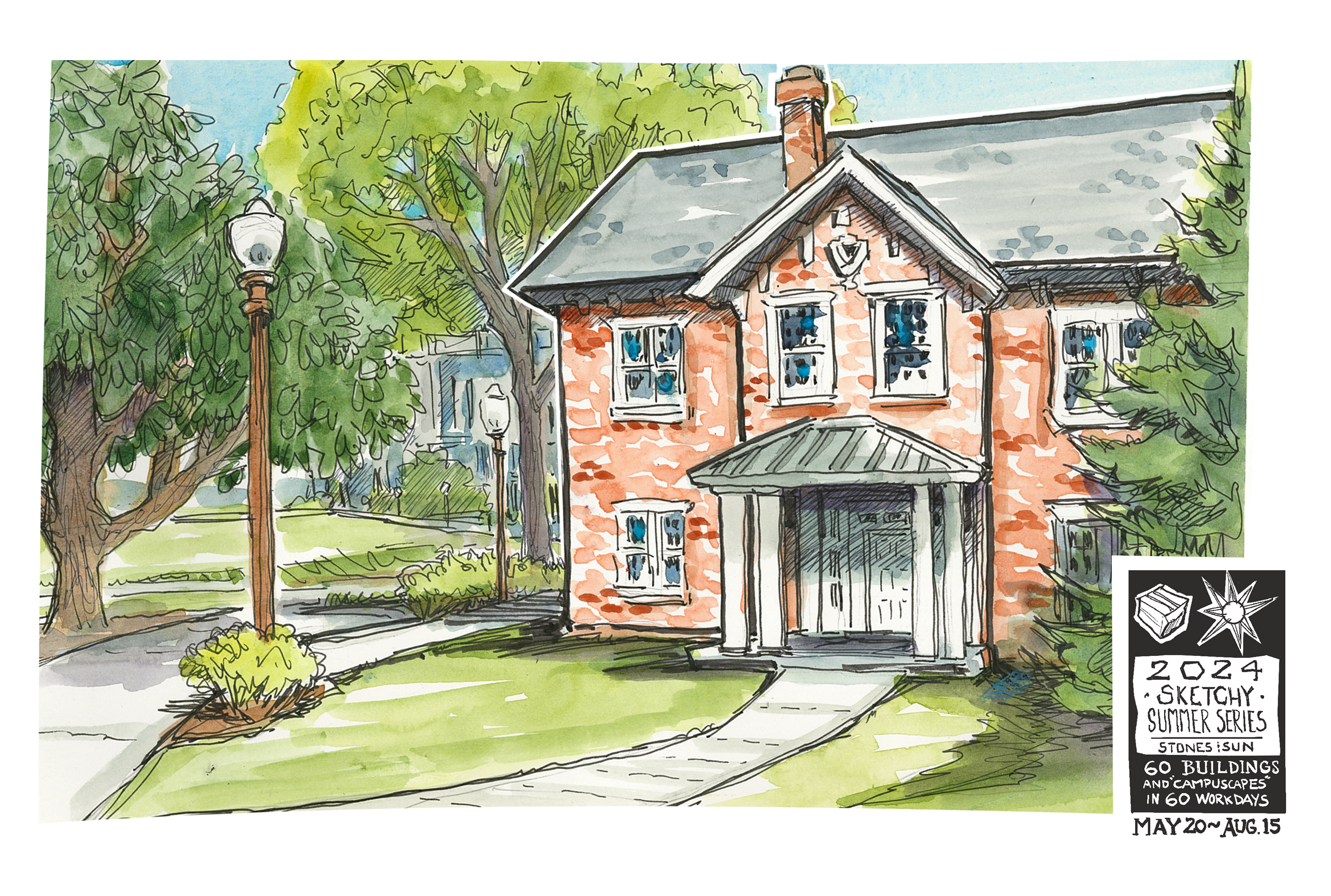 Ink and watercolor sketch of Henderson Hall