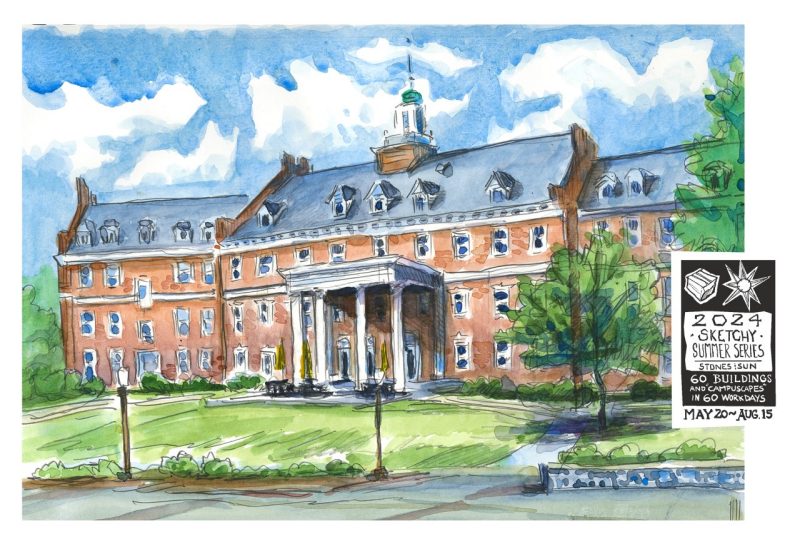 Watercolor sketch of the Graduate Life Center