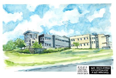 Watercolor sketch of the Virginia Tech Transportation Institute