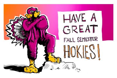 Digital sketch of the HokieBird wishing everyone a great fall semester!