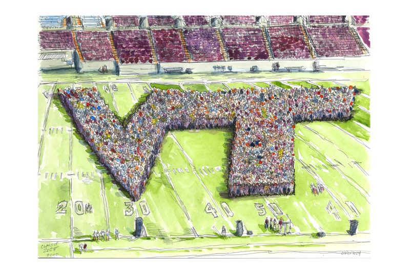 Sketch of the Class of 2028 VT Lane Stadium Class Picture