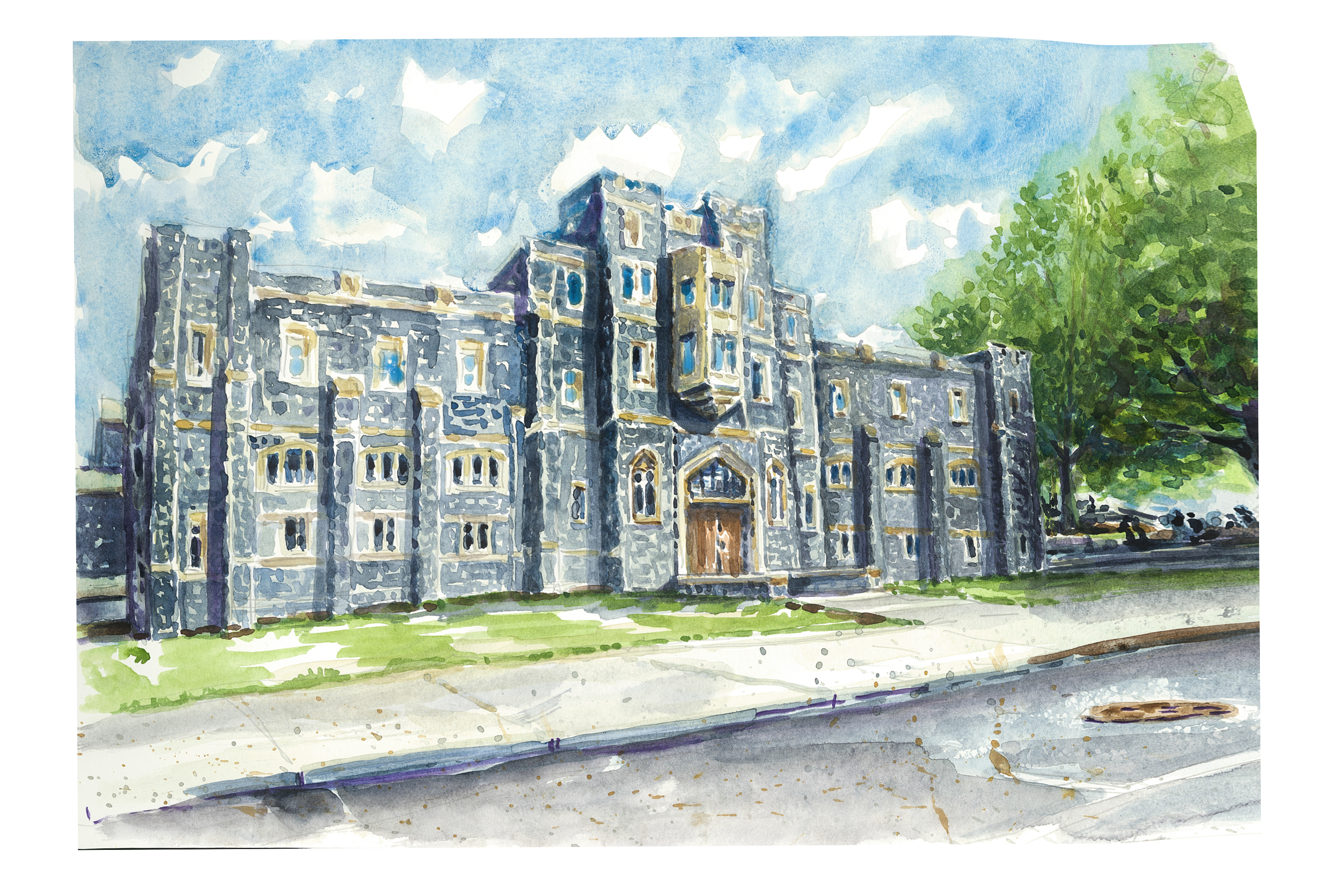 Watercolor sketch of War Memorial Hall