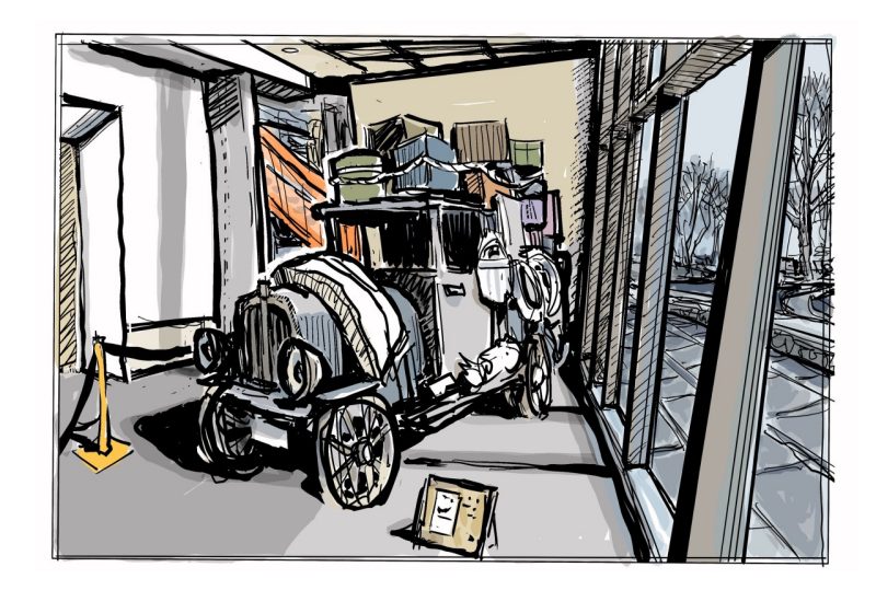 Digital sketch of the cardboard truck from the grapes of wrath in the CID