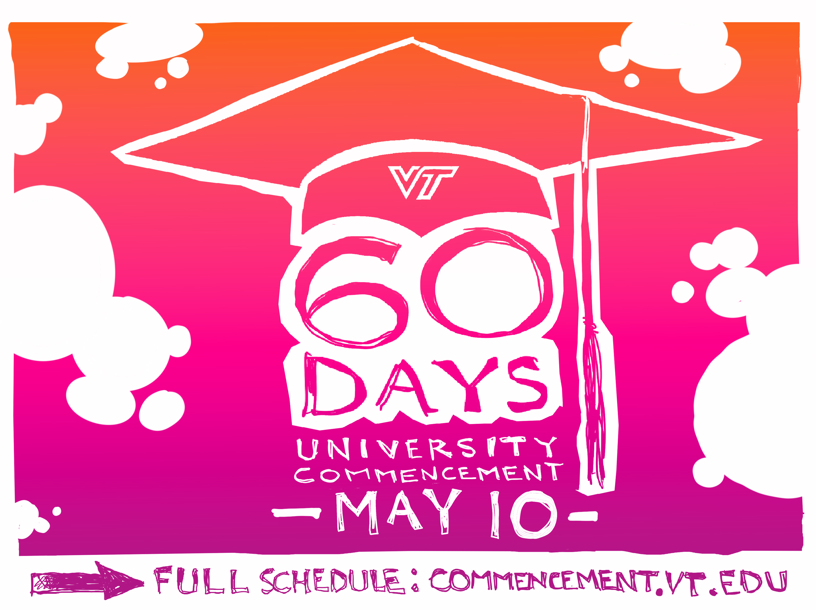 Digital sketch reminder that University Commencement is just 60 days away