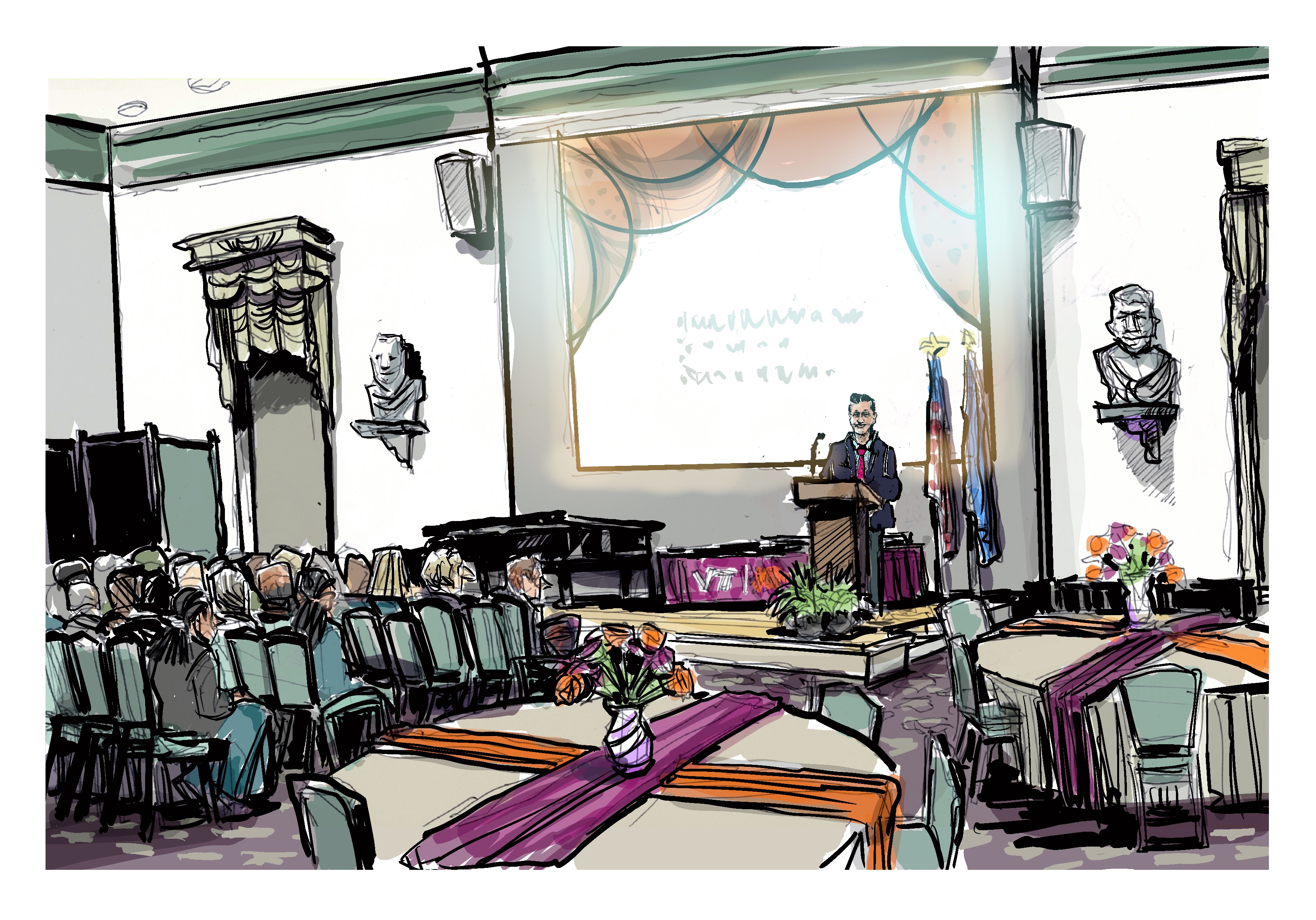 Ink and digital color of the fellowship ceremony for the inaugural fellowship class of Leadership in Technology; Lyceum in Alexandria