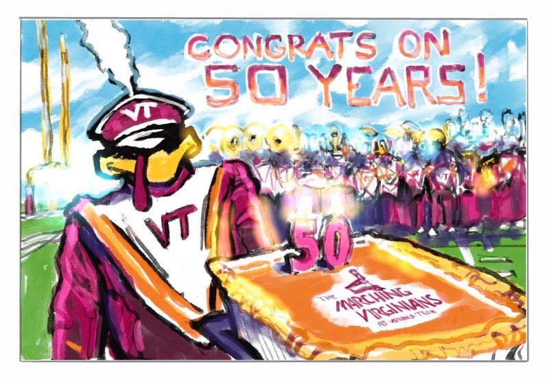 Digital sketch of a bday cake for the marching virginians 50th anniversary