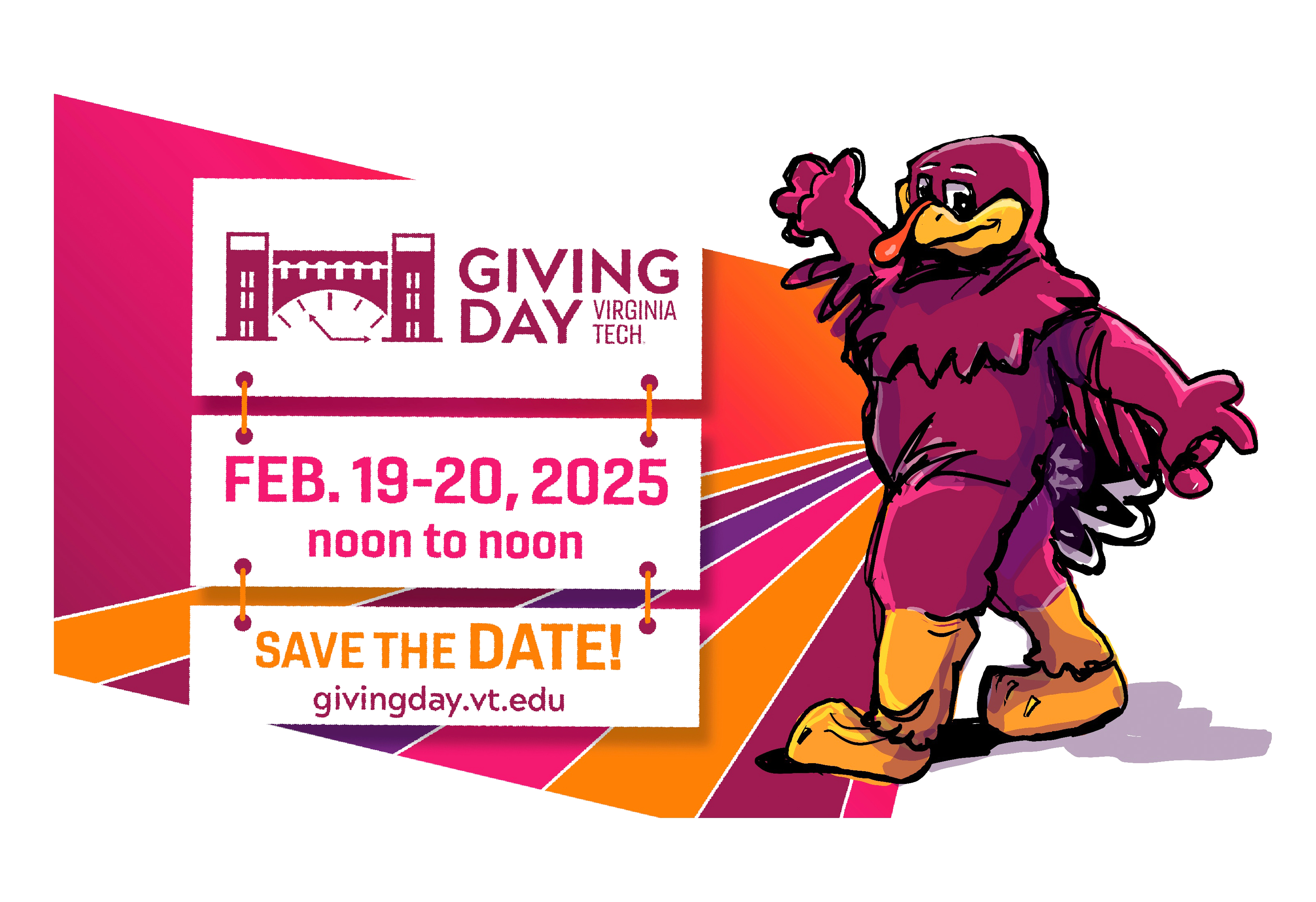 Digital sketch of the HokieBird showing off a remiinder that Giving Day is one week away!